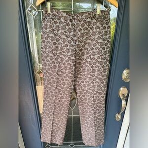 Sigrid Olsen size 6 silk cotton blend taupe brown floral straight leg trousers